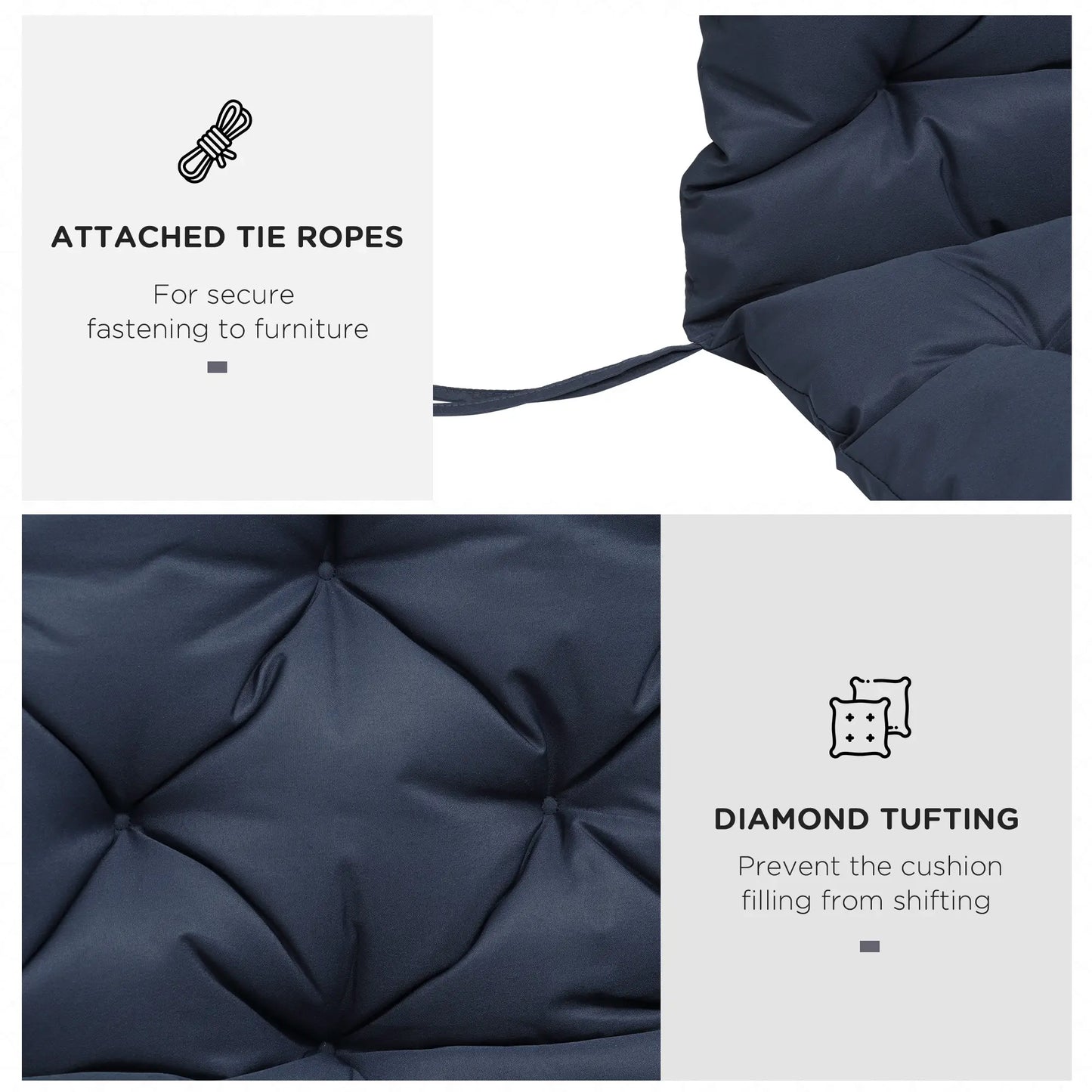 Porch Swing Cushion, Garden Bench Cushion with Backrest, Non-Slip 3-Seater, 59.1" x 38.6", Dark Blue Patio Chair Cushions at Gallery Canada