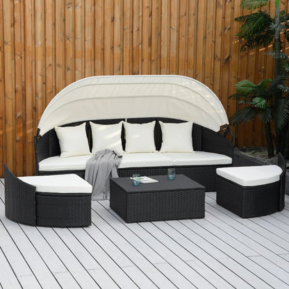 4-Piece PE Wicker Round Daybed, Outdoor Rattan Lounge Set, Cream Daybeds at Gallery Canada