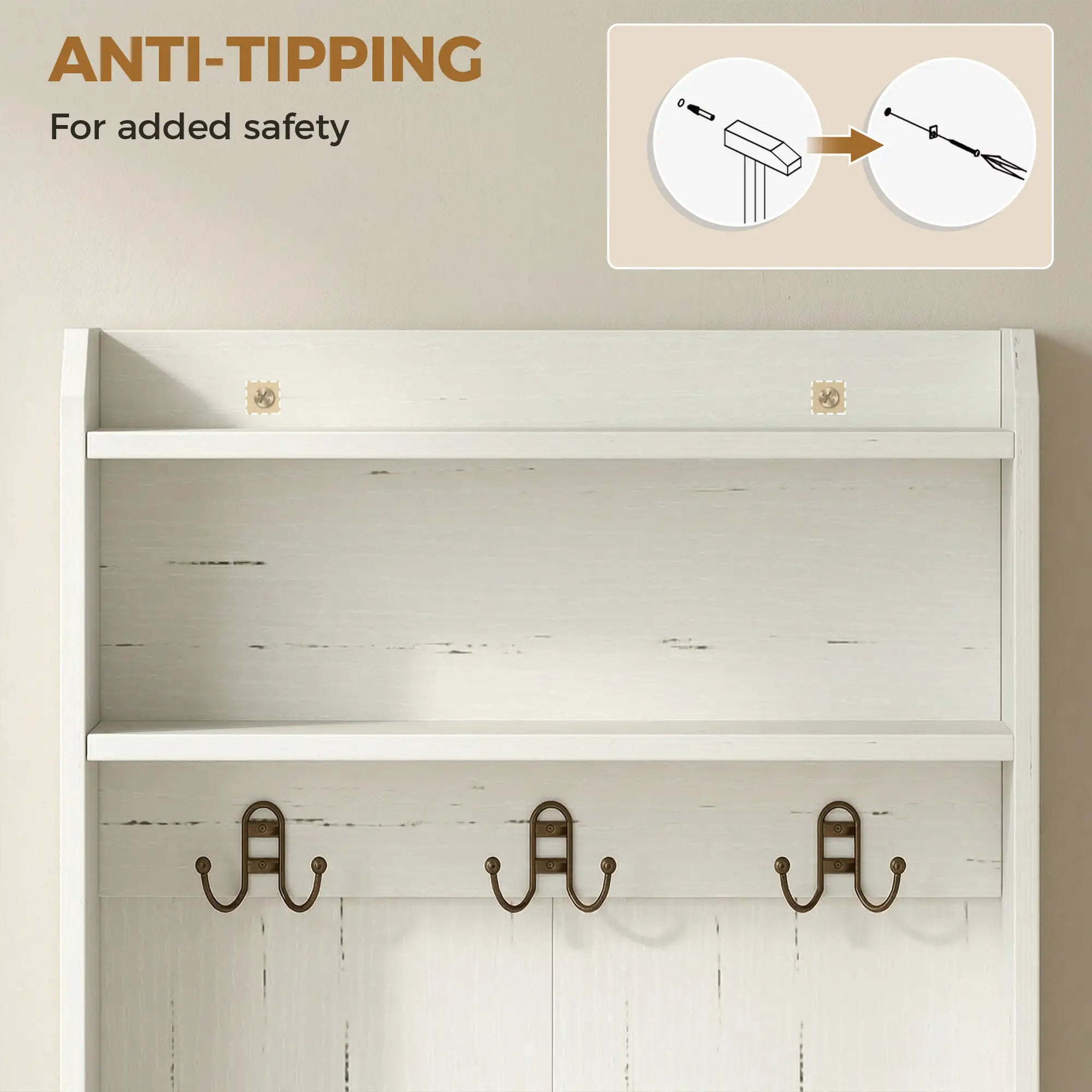 Rustic Hall Tree, Shoe Storage Bench, Coat Rack, Shelves, White Clothing Storage at Gallery Canada