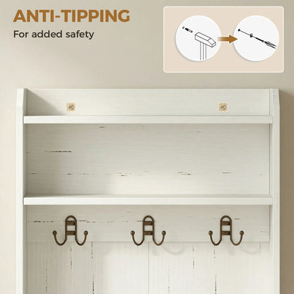 Rustic Hall Tree, Shoe Storage Bench, Coat Rack, Shelves, White Clothing Storage at Gallery Canada