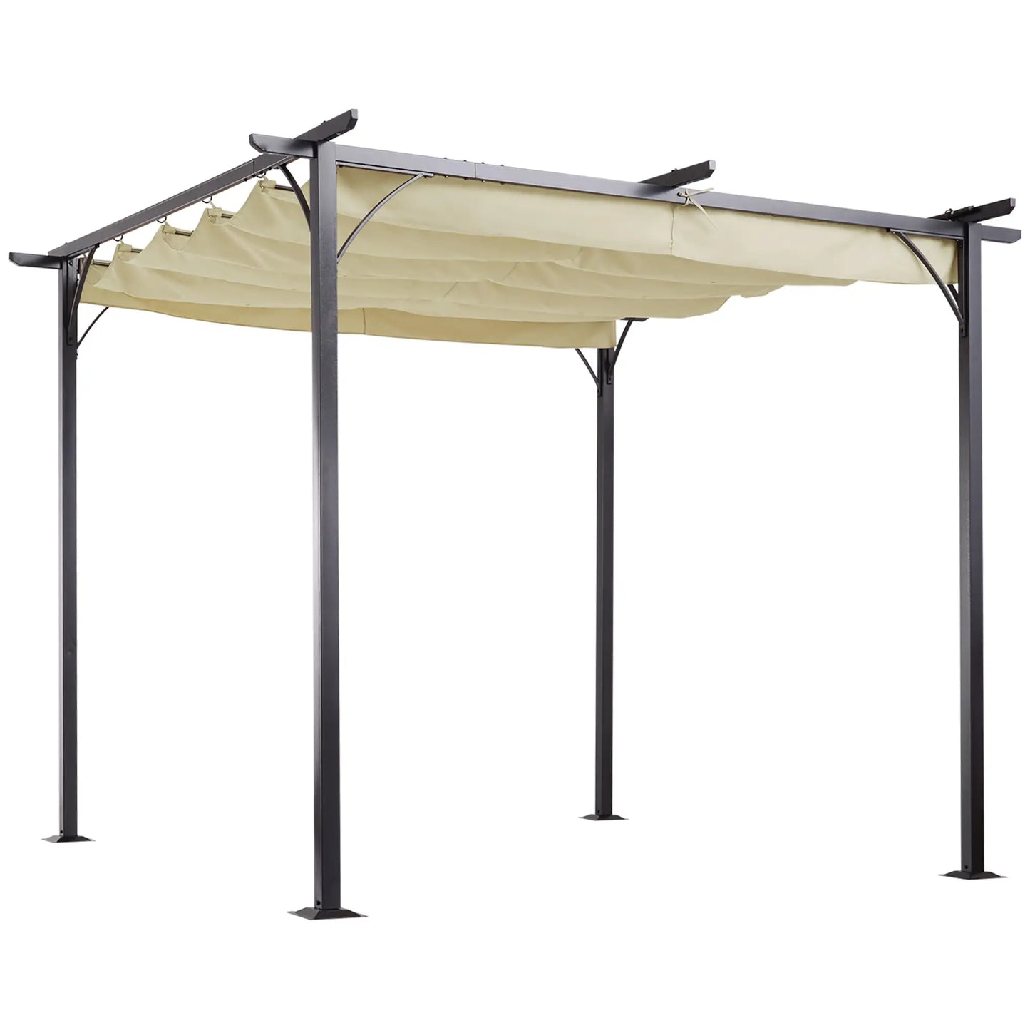 10' Outdoor Pergola Gazebo, Retractable Sun Shade, Beige Pergolas Beige at Gallery Canada