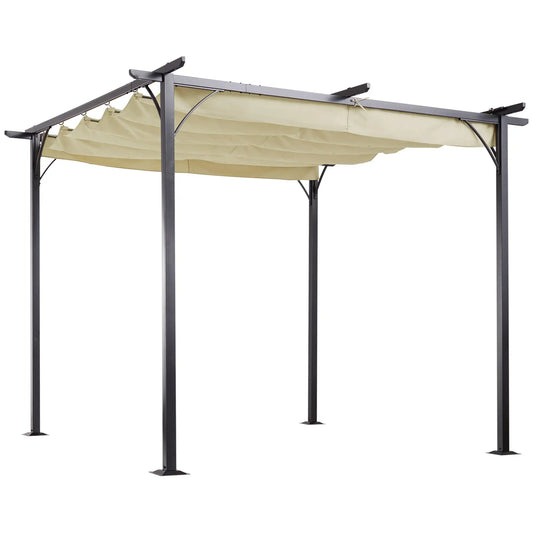 10' Outdoor Pergola Gazebo, Retractable Sun Shade, Beige Pergolas Beige at Gallery Canada