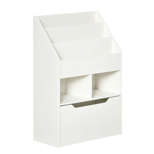 Kids Bookcase, Multi-Shelf Organizer with Drawer, White