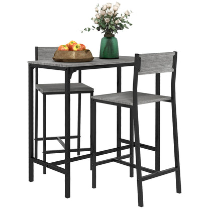 Industrial Bar Table Set, 3 Piece Counter Height, 2 High Back Stools, Grey Bar Sets Grey at Gallery Canada