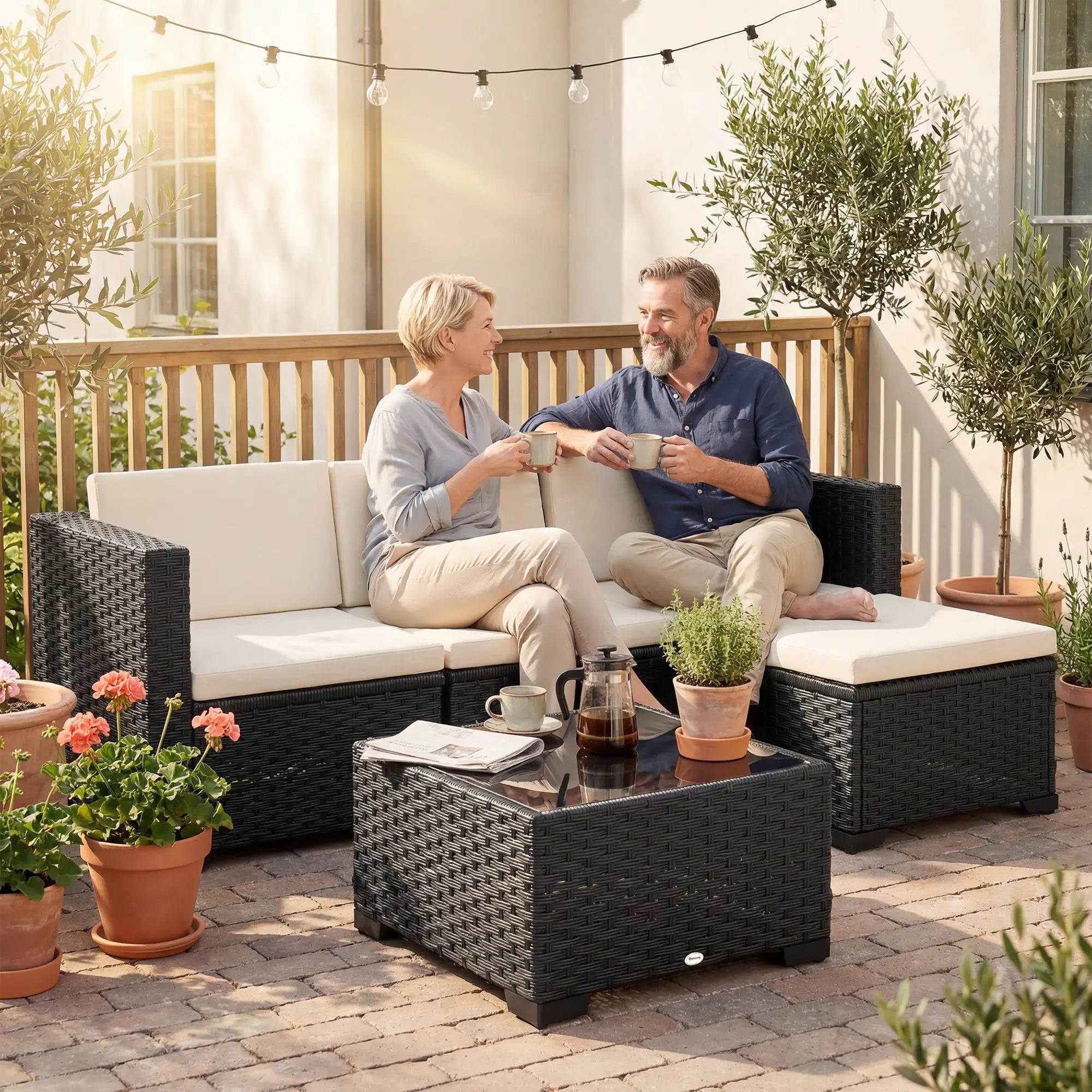 5 Piece L-Shape Patio Set, Wicker Sectional, Cream Patio Furniture Sets at Gallery Canada