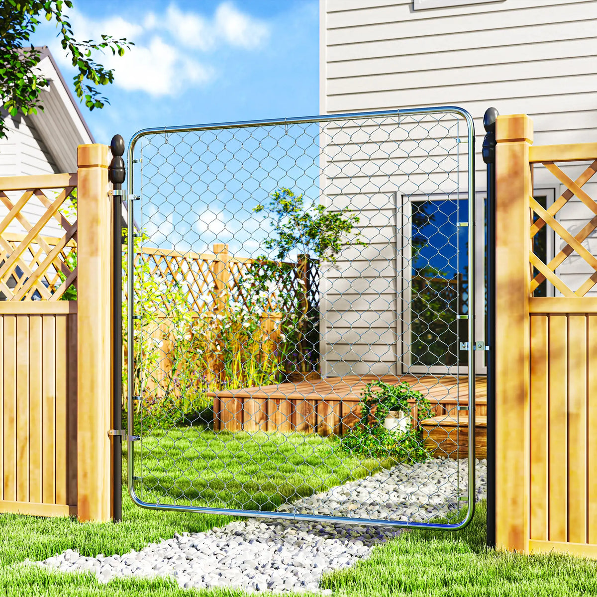 Chain Link Fence Gate, Galvanized Steel Garden Door, 70.9 x 70.9 in., Silver Garden Decor at Gallery Canada