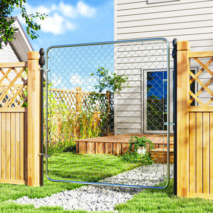 Chain Link Fence Gate, Galvanized Steel Garden Door, 70.9 x 70.9 in., Silver Garden Decor at Gallery Canada