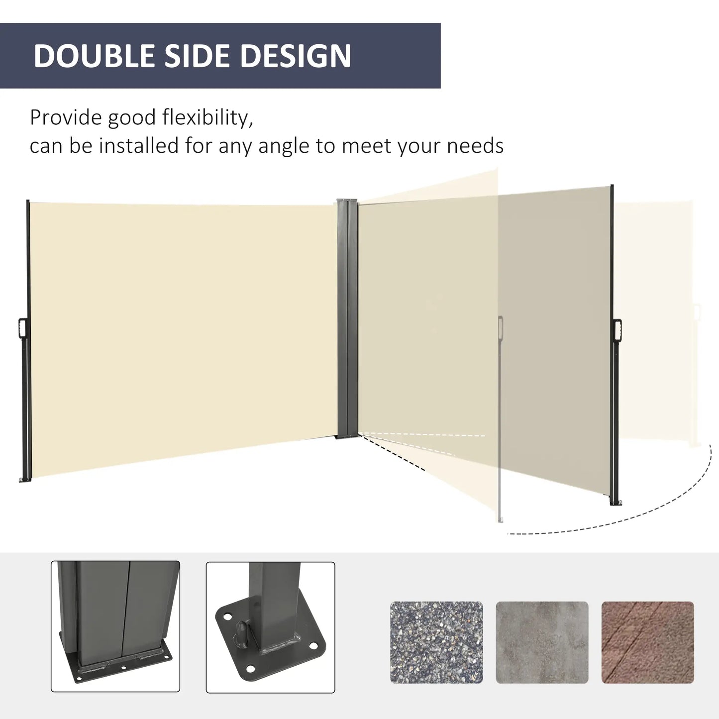 236" x 71" Outdoor Privacy Wall, Retractable Awning, Patio Screen, Cream White Side Awnings at Gallery Canada