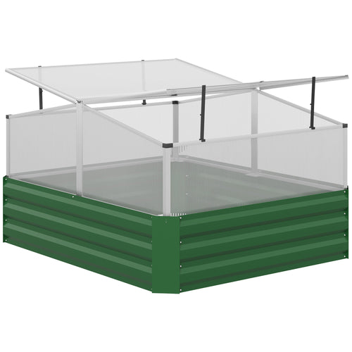 Steel Planters for Outdoor Plants with Greenhouse Galvanized Raised Garden Bed for Flowers, Herbs and Vegetables, Green