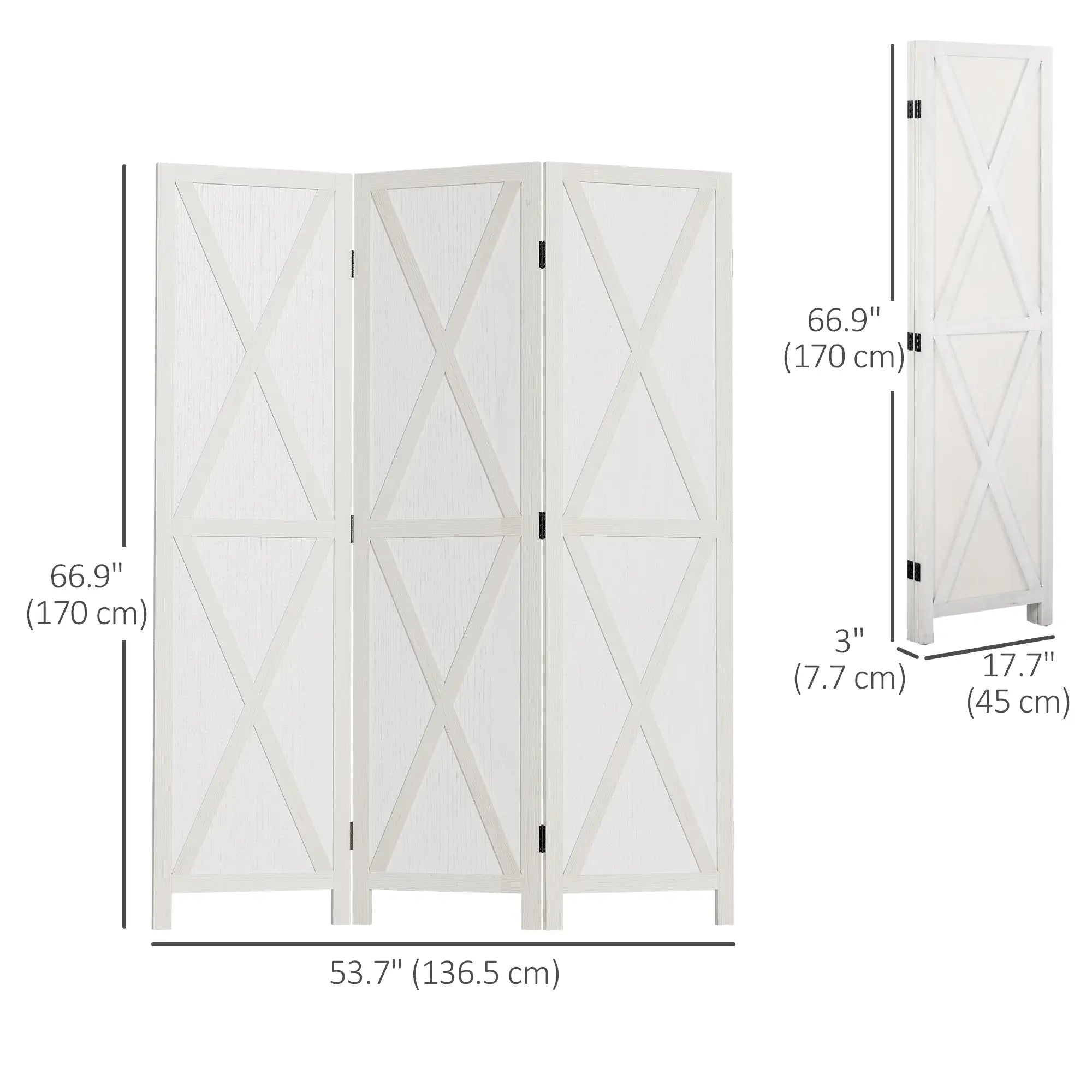 3-Panel Wall Partition, Foldable Wooden Frame 5.6FT, White Room Dividers at Gallery Canada