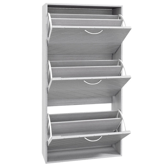 Shoe Storage Cabinet, 3 Flip Drawers, Slim 12 Pair Organizer Shoe Storage Cabinets & Racks Grey at Gallery Canada