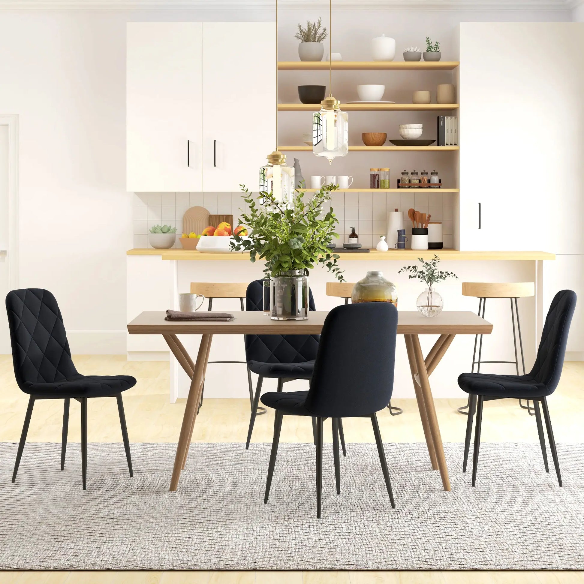 Upholstered Dining Chairs Set of 4, Steel Legs, Modern Kitchen, Black Dining Chairs at Gallery Canada