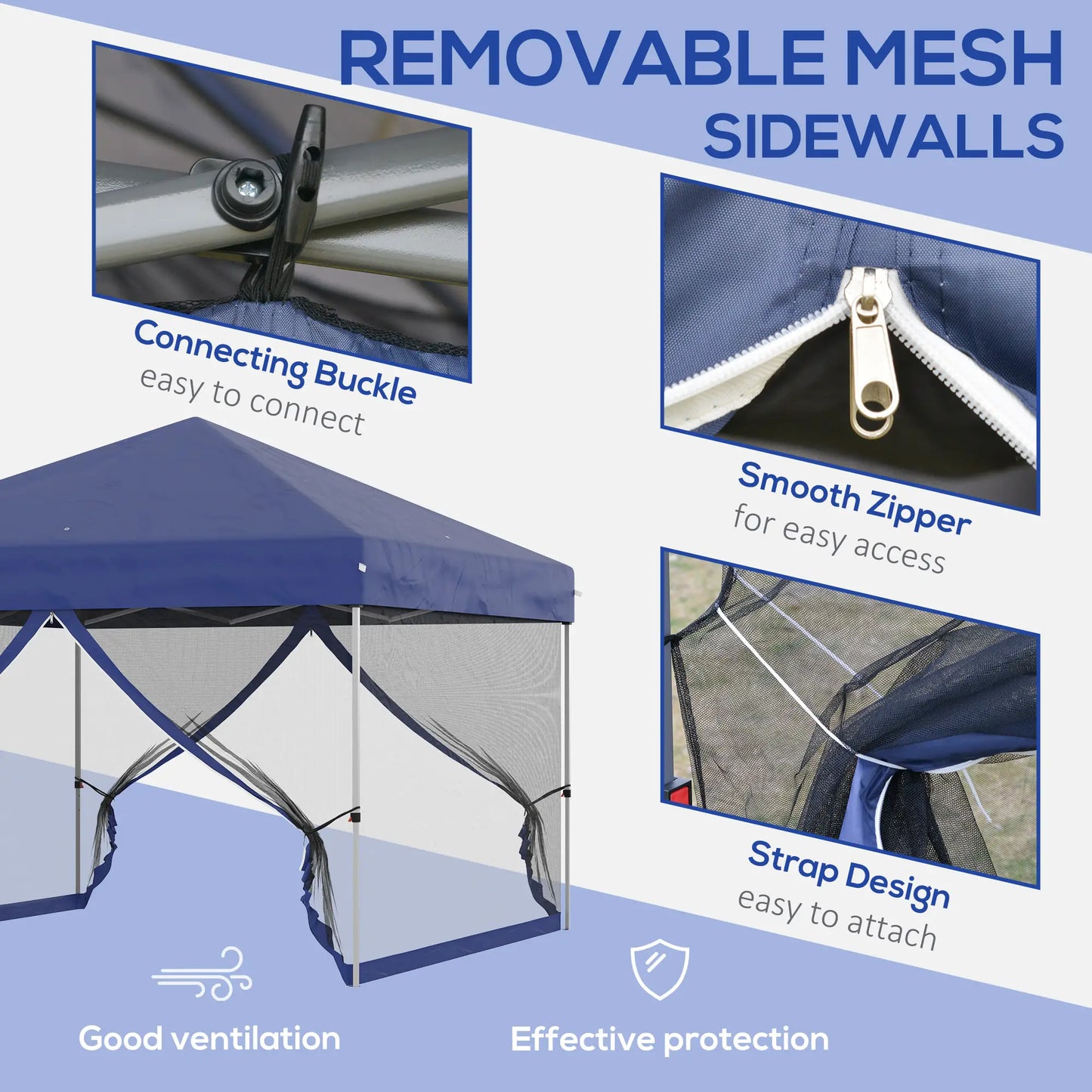 10' x 10' Pop-Up Canopy Tent, Mesh Sidewalls, Adjustable Height, Blue Pop Up Canopies at Gallery Canada