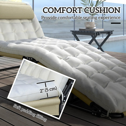 2-Piece Folding Lounge Chairs, Adjustable Backrest, Cushion, Side Pocket, Headrest, Beige Lounger Chairs at Gallery Canada