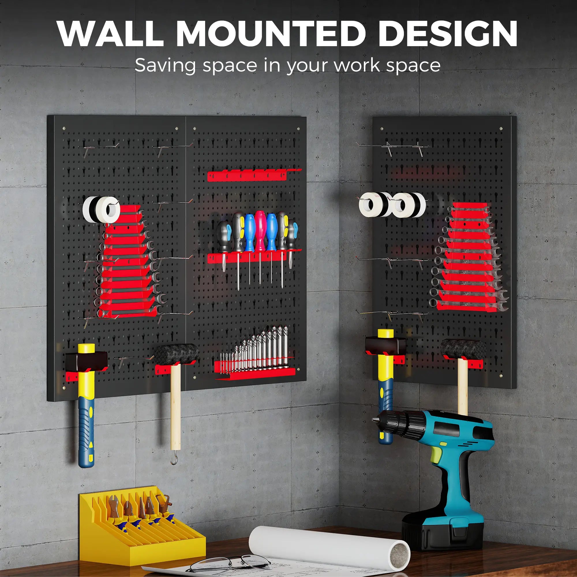 28 Piece Metal Peg Board with Accessories, Shelf Tool Organizer, Black and Red Tool Organizers at Gallery Canada