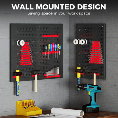 28 Piece Metal Peg Board with Accessories, Shelf Tool Organizer, Black and Red Tool Organizers at Gallery Canada