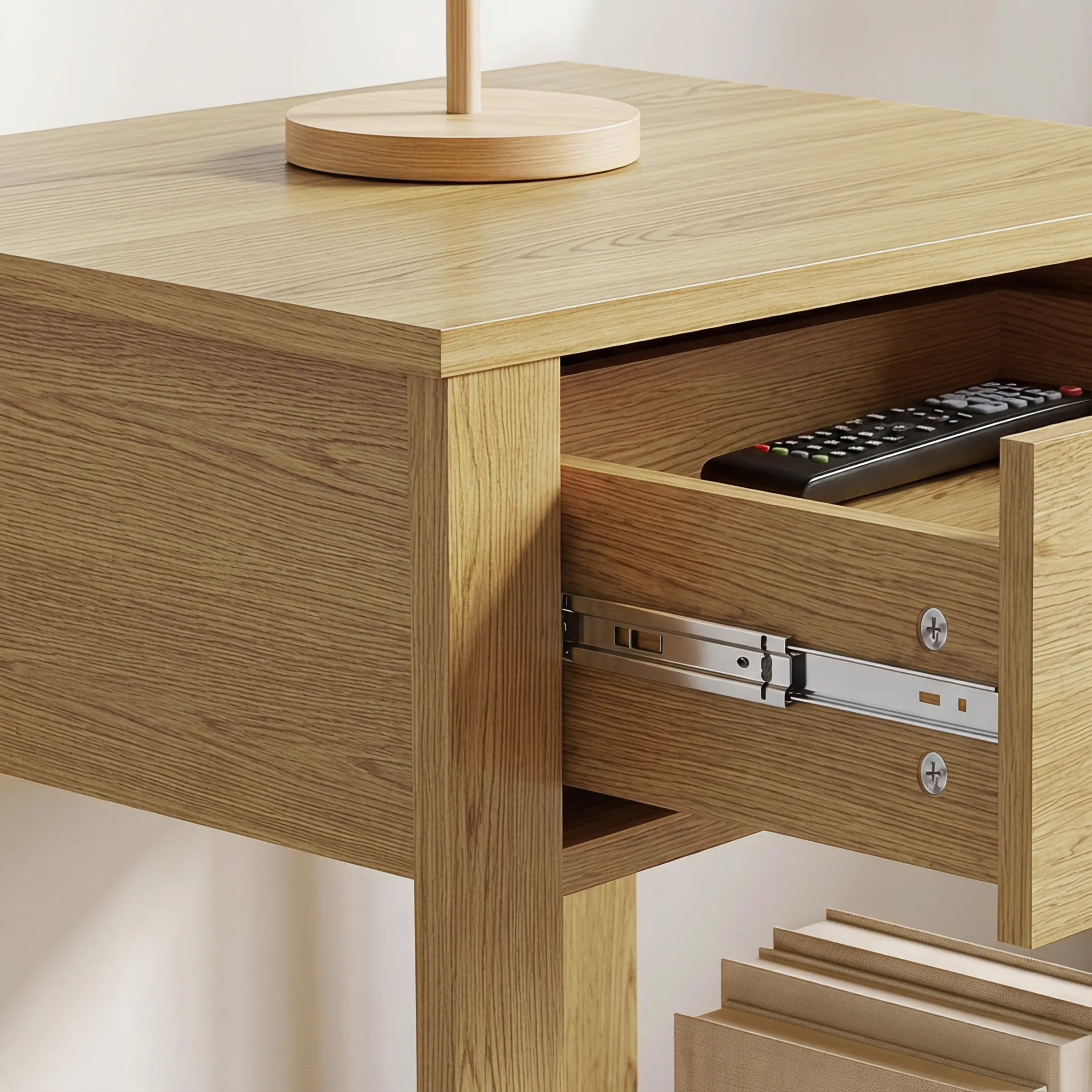 Nightstand Set of 2 With Drawer & Shelf, Natural Wood, Natural Wood Side Tables at Gallery Canada