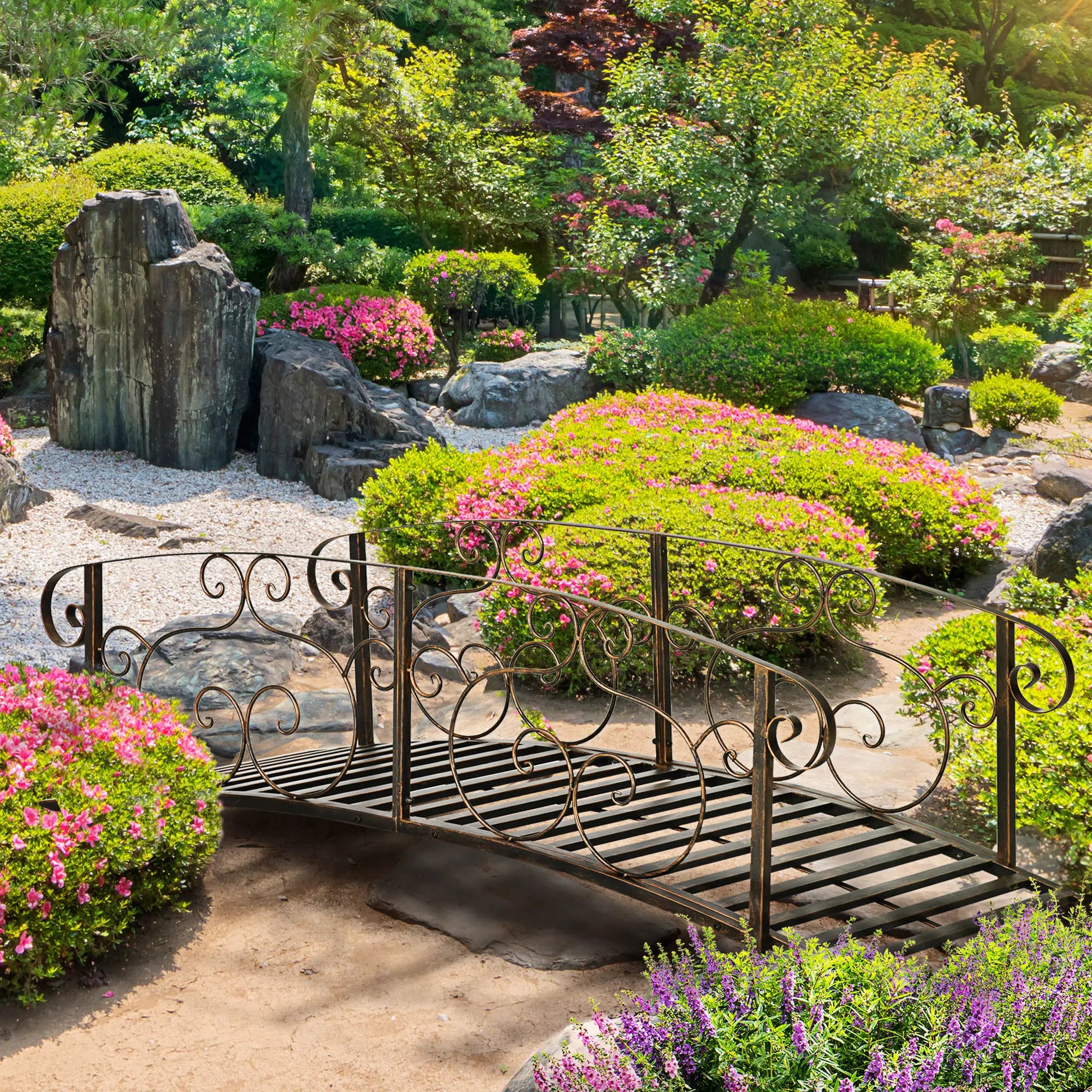 6FT Steel Garden Bridge, Decorative Arc Landscaping Bridge, Brown Garden Bridges at Gallery Canada
