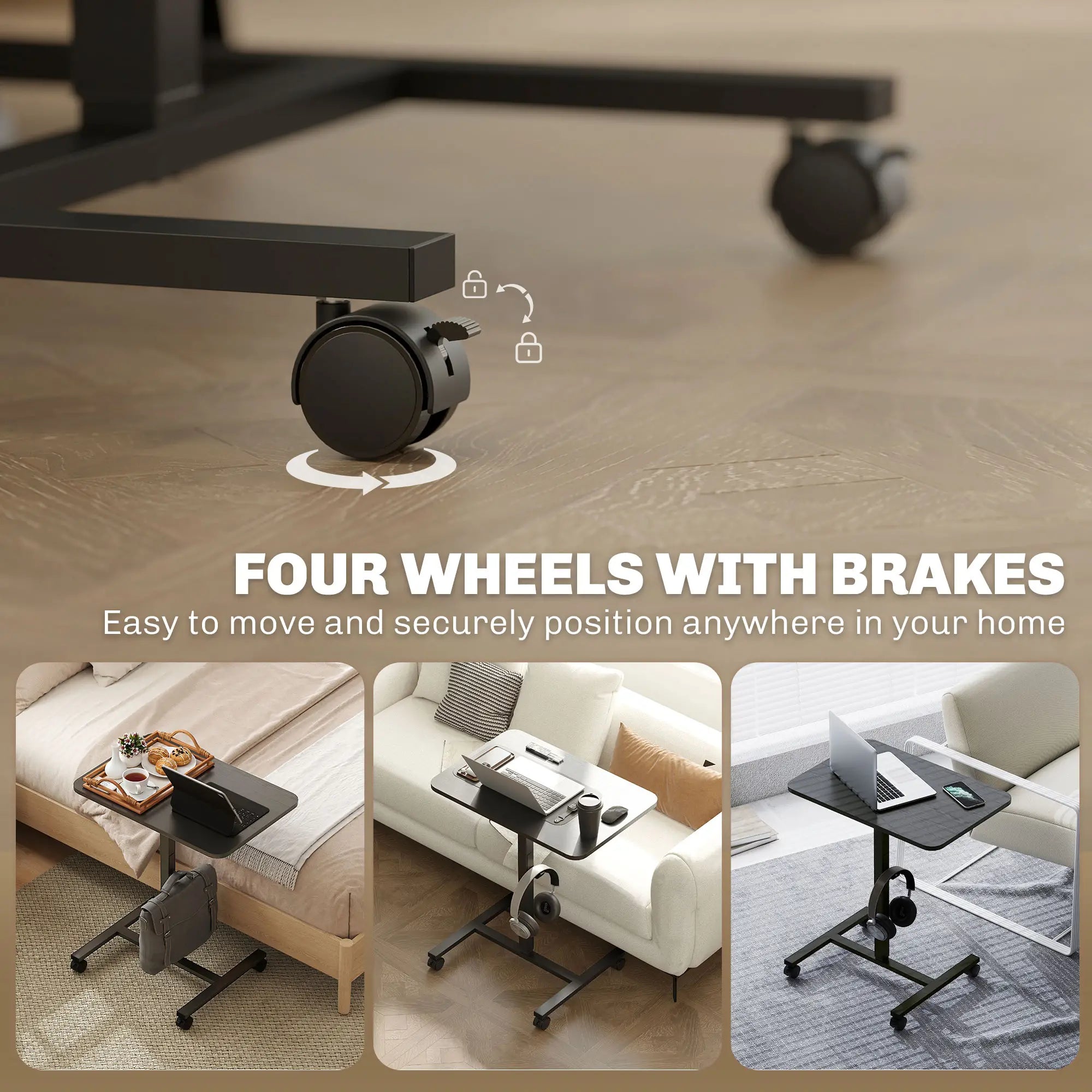Height Adjustable Standing Desk, Pneumatic Sit Stand Desk, Black Wood Grain, Black Office Desks & Work Stations at Gallery Canada