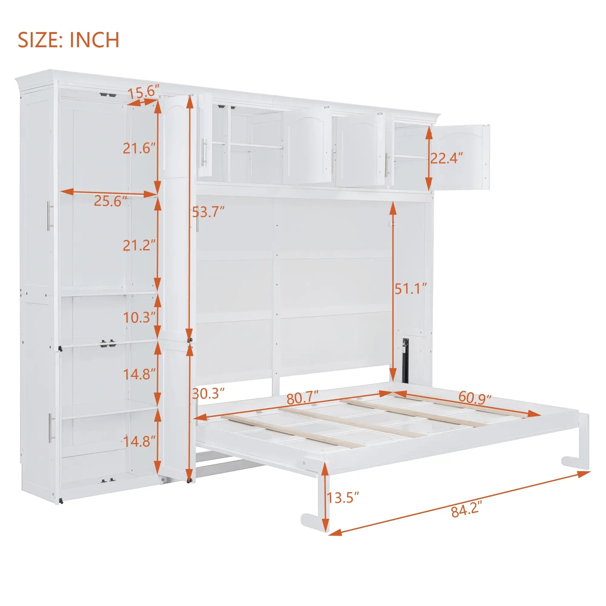 Murphy Bed with Cabinets, Space-Saving Design, 117.5