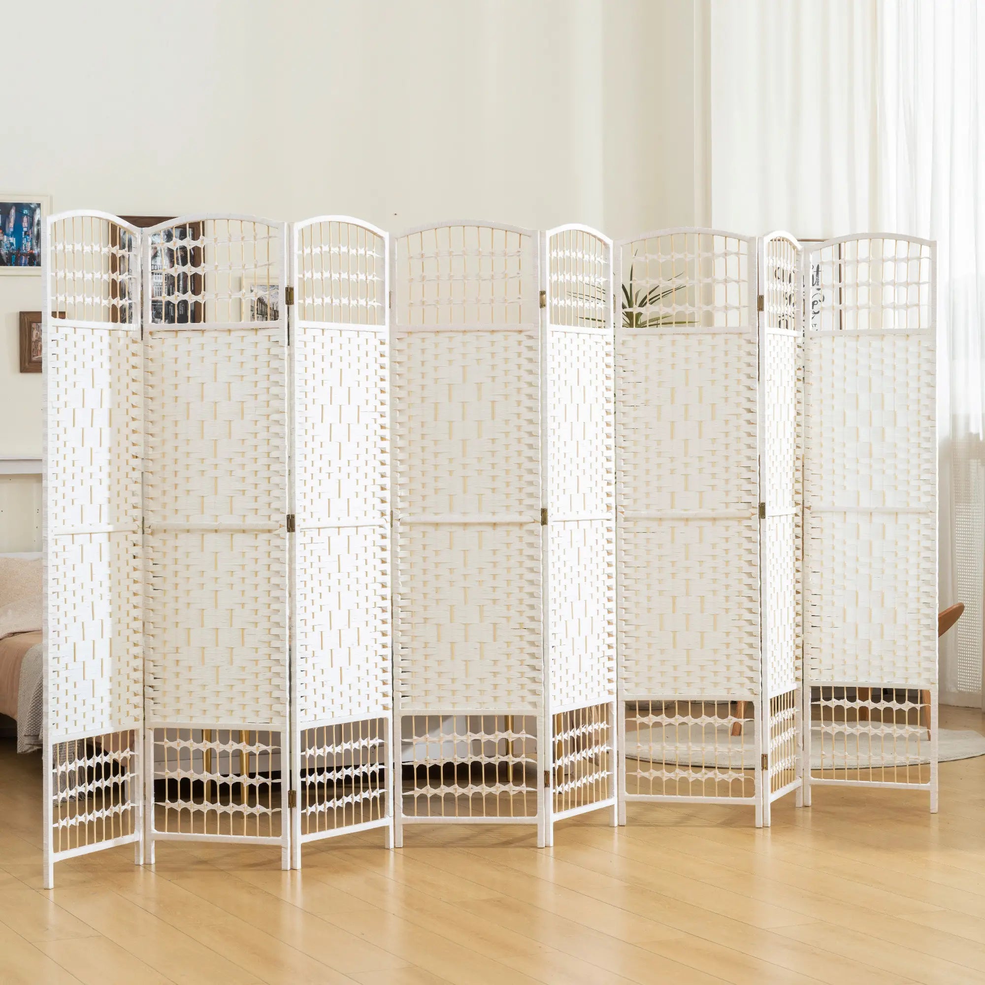 8 Panel Folding Room Divider, Portable Privacy Screen, White Room Dividers at Gallery Canada