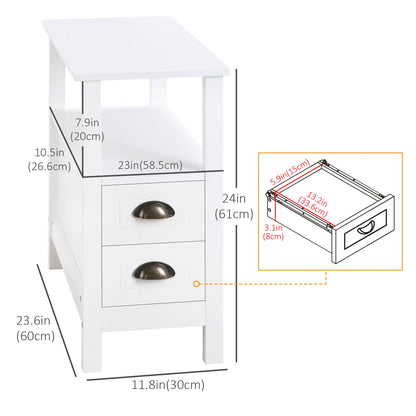 Slim End Table with 2 Drawers, Storage Shelf, White Side Tables at Gallery Canada