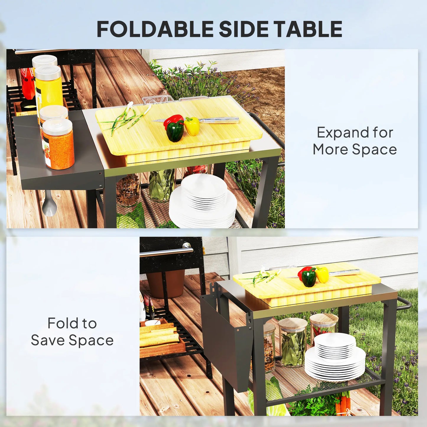 Outdoor Grill Cart With Foldable Side Table, 3-Tier Pizza Oven Stand Outdoor Grill Carts at Gallery Canada