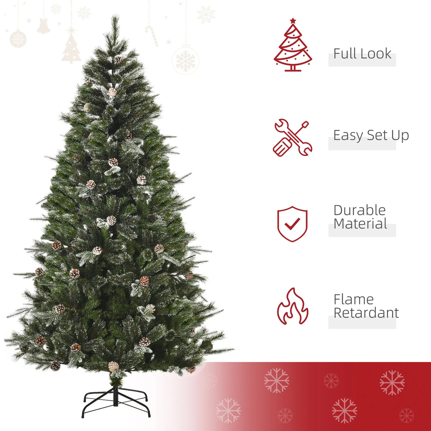 7FT Artificial Christmas Snow Pine Tree, Pinecone, Green Artificial Christmas Trees at Gallery Canada