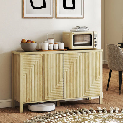 47 Inch Buffet Cabinet, Fluted Sideboard, Push Open, 2 Shelves, 4 Doors, Natural Bar Cabinets at Gallery Canada