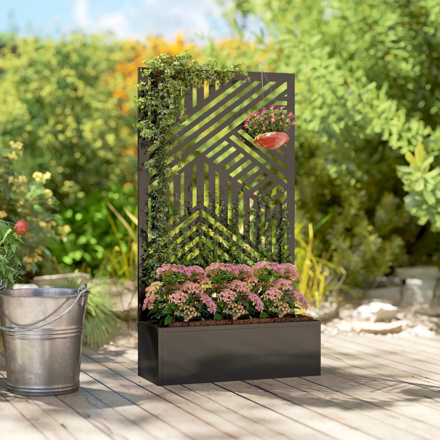 44.5" Metal Planter Box with Trellis, Raised Garden Bed for Climbing Plants Galvanized Planter Boxes at Gallery Canada