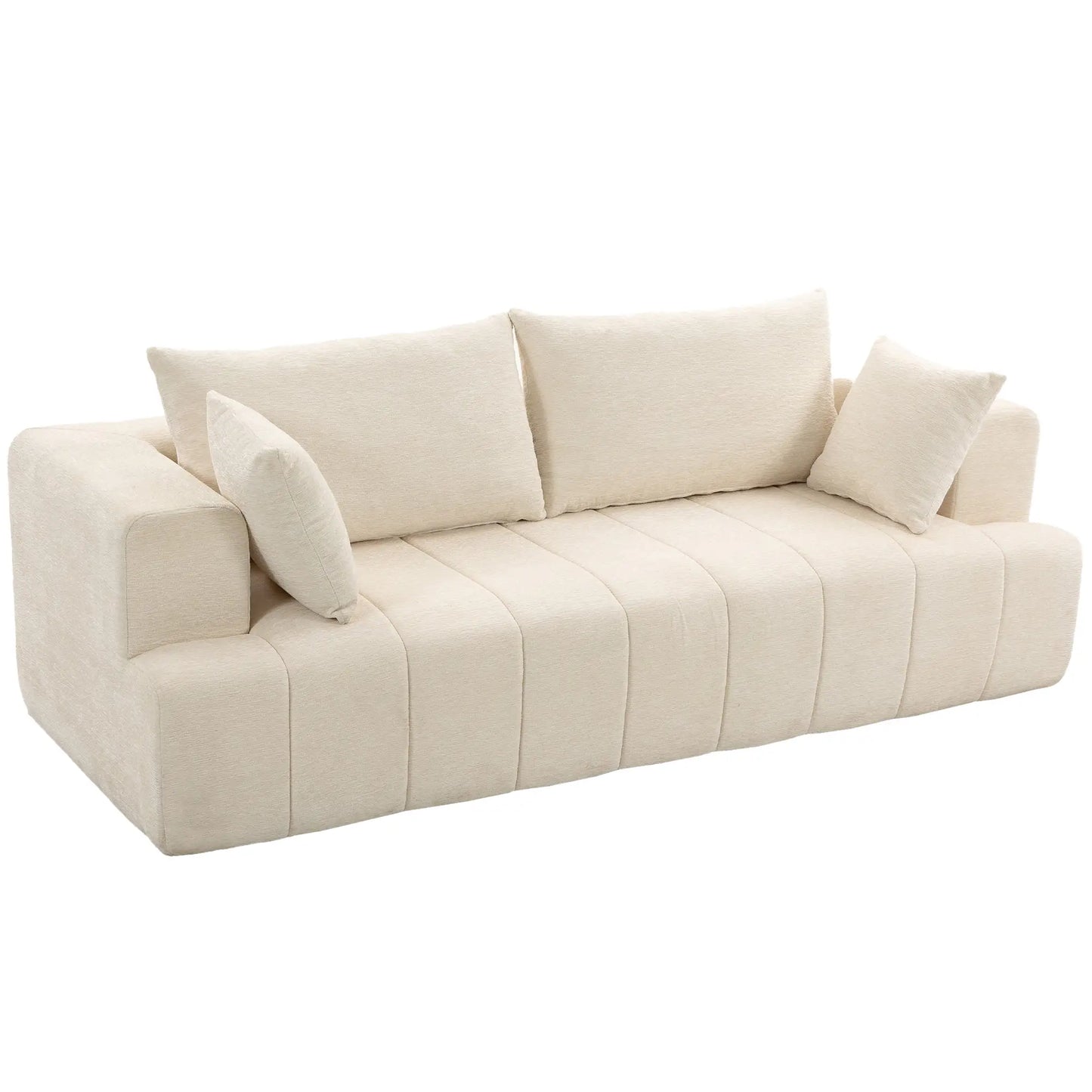 3 Seater Chenille Cloud Couch, Spring Cushion, Beige 3-Seater Sofas Beige at Gallery Canada