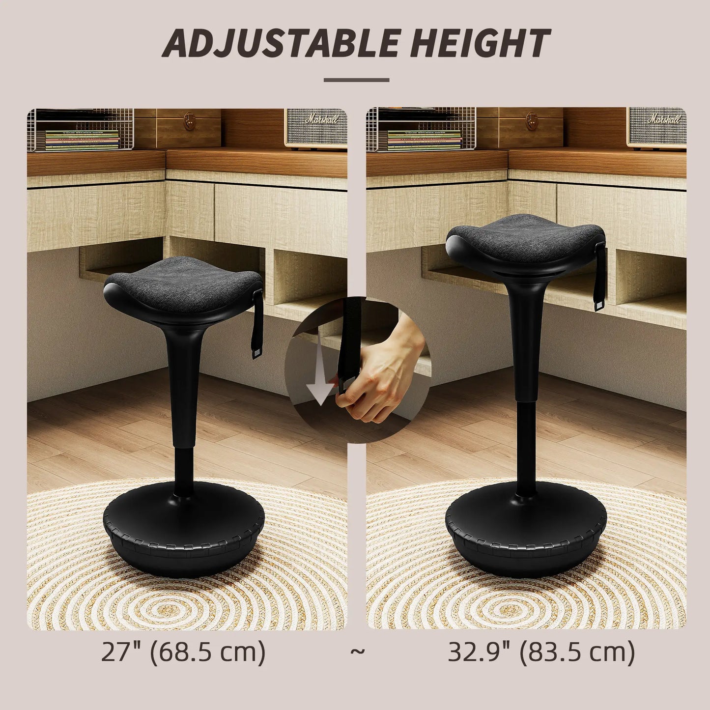 Swivel Standing Desk Chair, Adjustable Ergonomic Stool, Black Office Chairs at Gallery Canada