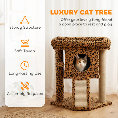 Cat Tree, Small Cat Tower with Perch, Scratching Post, Cat Condo, Toy Ball for Kitty, Leopard Print Compact Towers at Gallery Canada