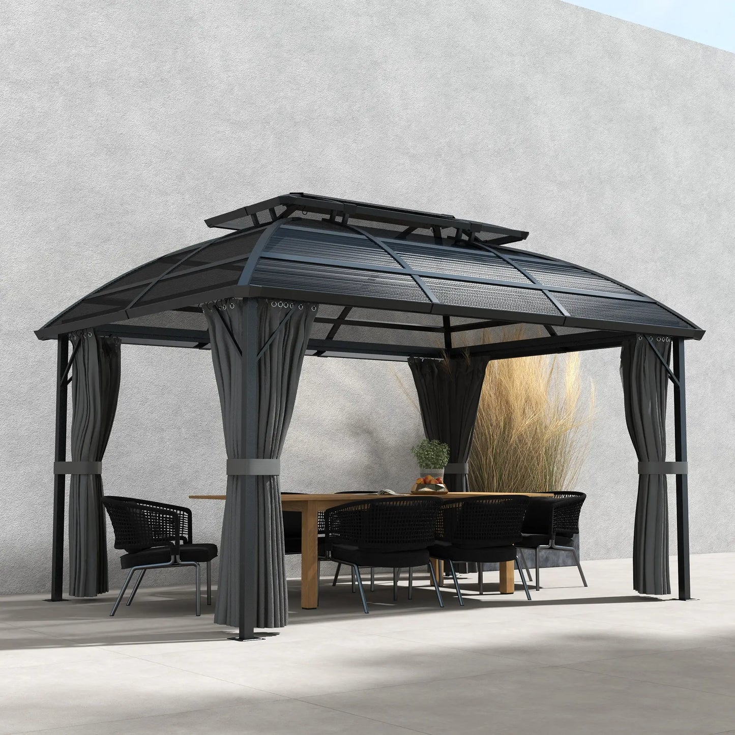 13' x 10' Patio Gazebo, Double Roof, With Curtains, Black Gazebos at Gallery Canada