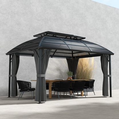 13' x 10' Patio Gazebo, Double Roof, With Curtains, Black Gazebos at Gallery Canada