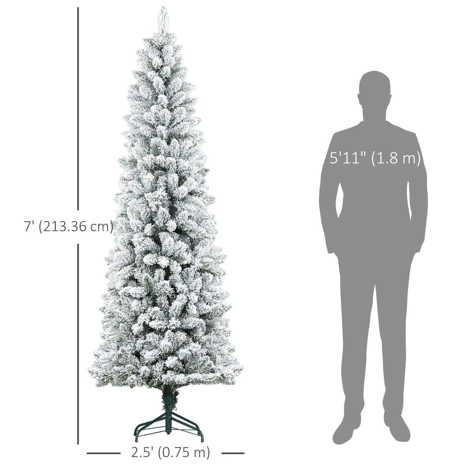 7ft Pencil Christmas Tree, Flocked, 687 Branch Tips, Metal Base Pencil Christmas Trees at Gallery Canada
