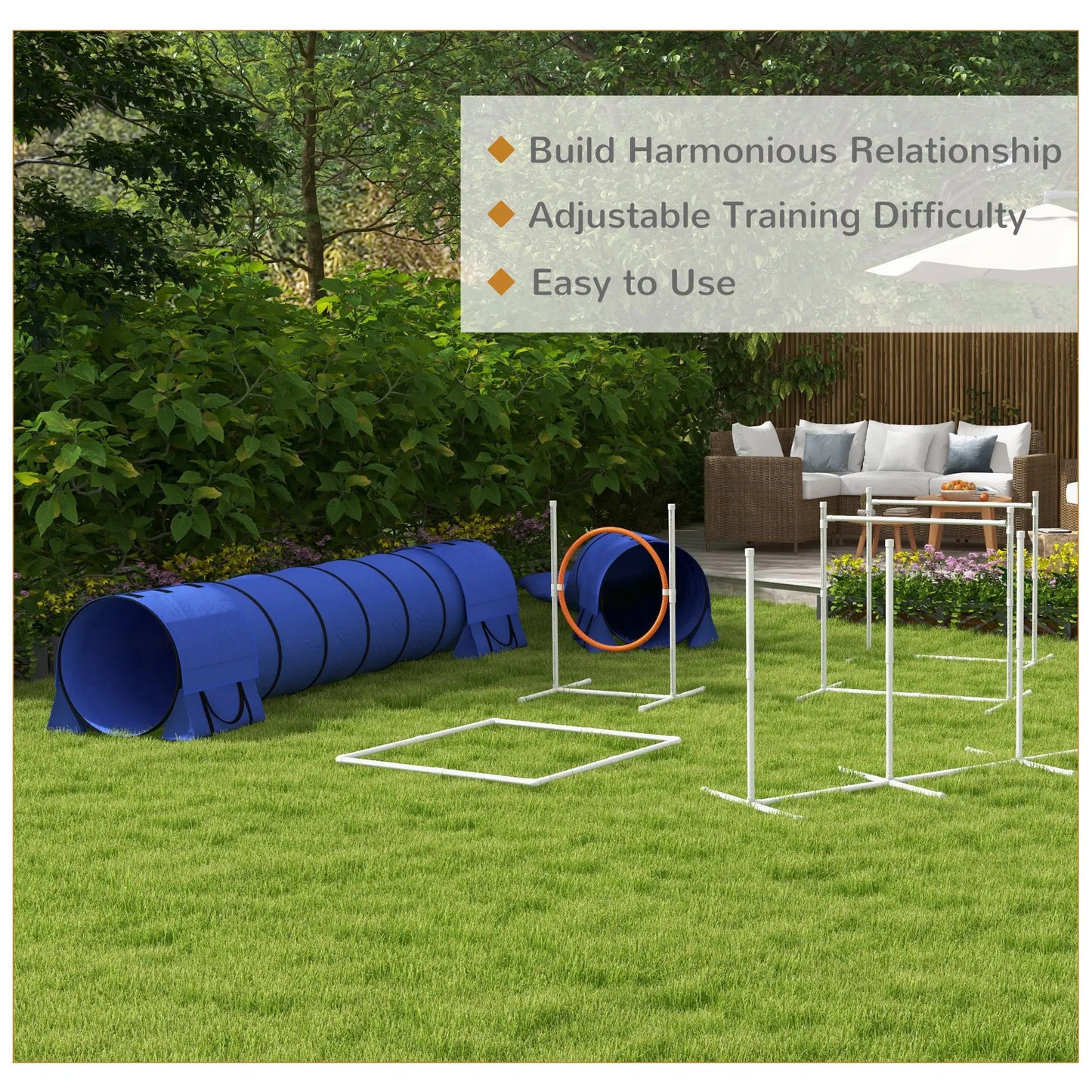 7 Pcs Dog Agility Kit, Tunnels, Weave Poles, Adjustable Hurdles, Blue Dog Agility Training Equipment at Gallery Canada