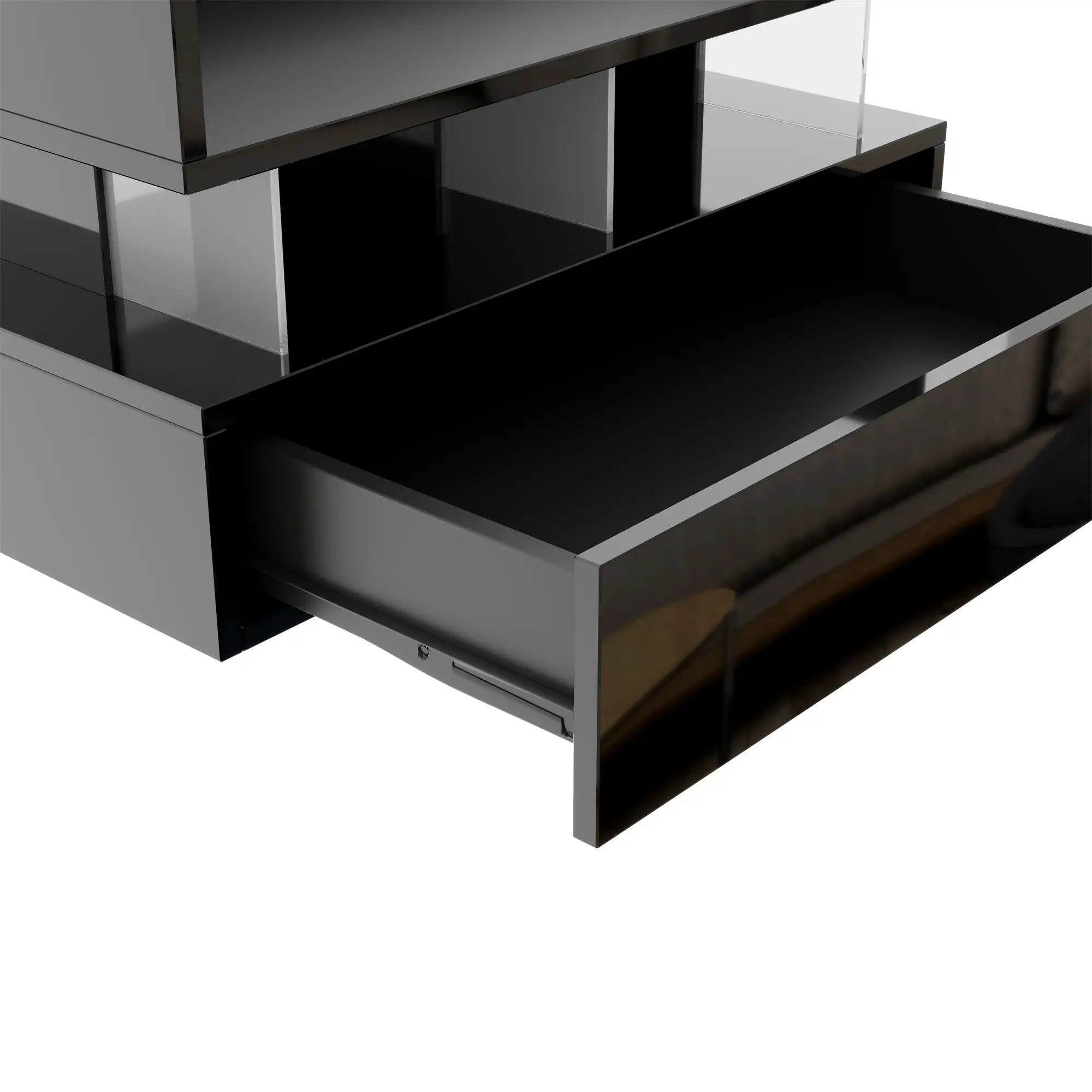 Glass Top LED Coffee Table, Storage Drawer, Adjustable Height, 26
