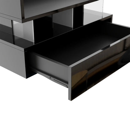 Glass Top LED Coffee Table, Storage Drawer, Adjustable Height, 26" L x 21.5" W x 21.5" H, Black Coffee Tables at Gallery Canada