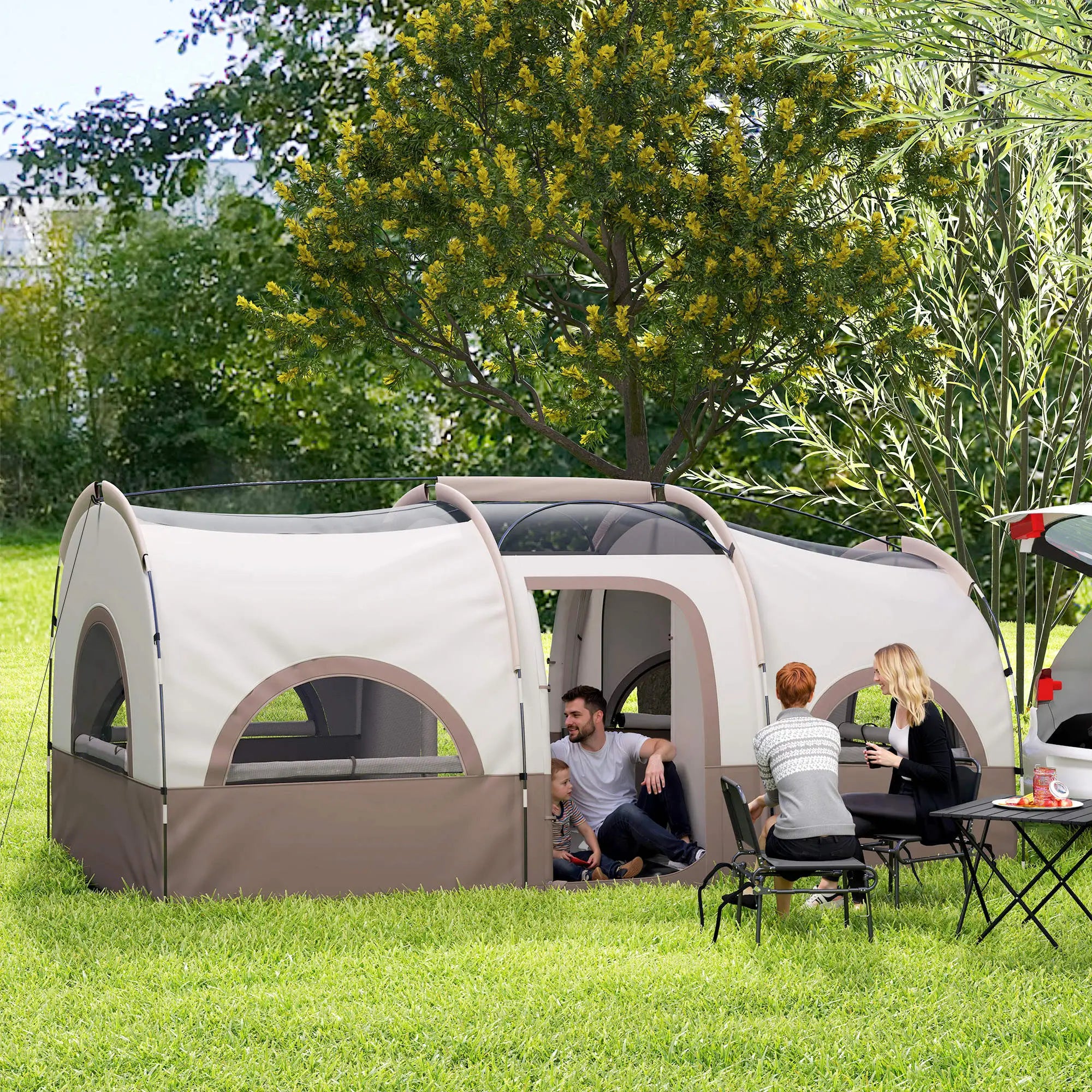 4-6 Person Camping Tent, 3 Room, 3000mm Waterproof, UPF30+, Khaki Camping Tents at Gallery Canada