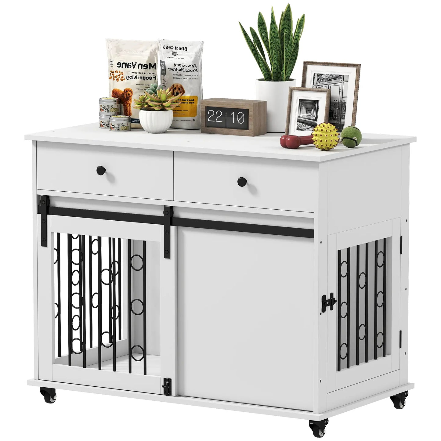 39 Inch Dog Crate Furniture, Indoor Kennel with Drawers, Wheels, Oak Dog Cages & Crates at Gallery Canada