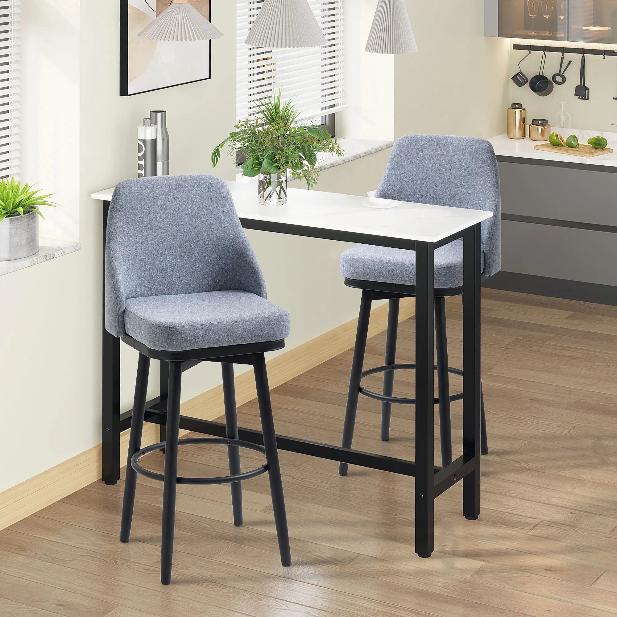 Extra Tall Bar Stools Set of 2, 360° Swivel, Steel Legs Footrest, Light Grey Bar Stools at Gallery Canada