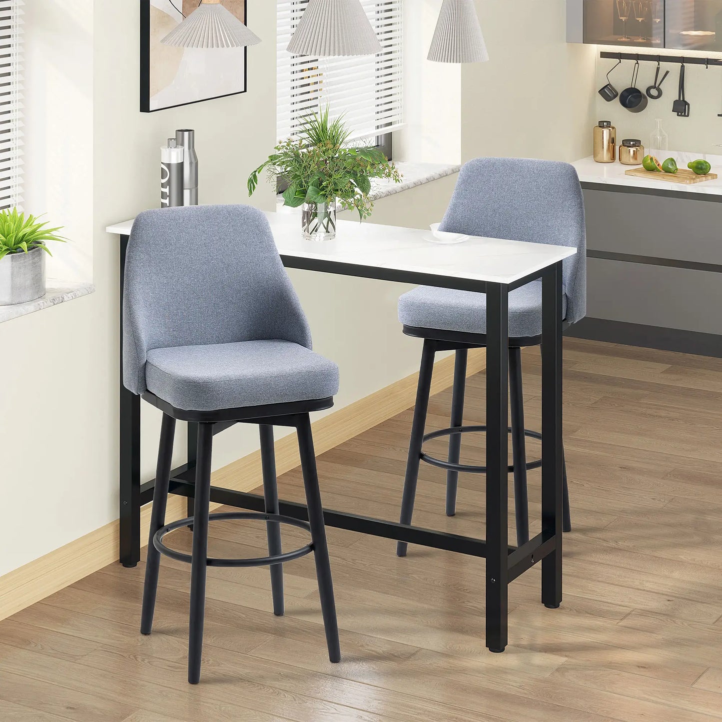 Extra Tall Bar Stools Set of 2, 360° Swivel, Steel Legs Footrest, Light Grey Bar Stools at Gallery Canada