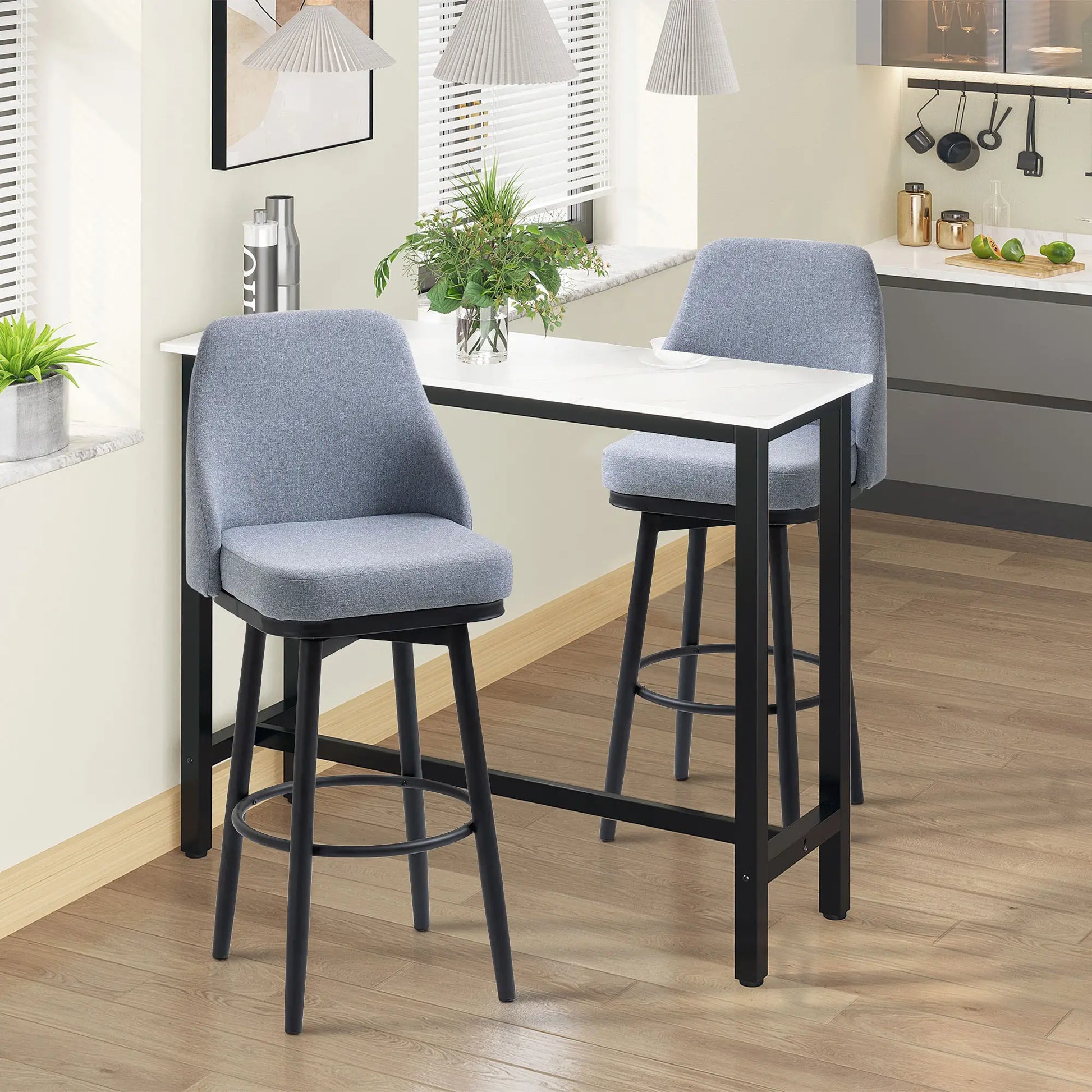 Extra Tall Bar Stools Set of 2, 360° Swivel, Steel Legs Footrest, Light Grey Bar Stools at Gallery Canada