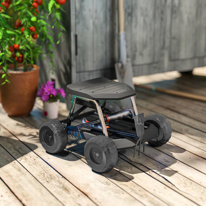Rolling Garden Stool With Tool Tray, 19.7" x 19.3" x 12.6", Black Garden Accessories at Gallery Canada