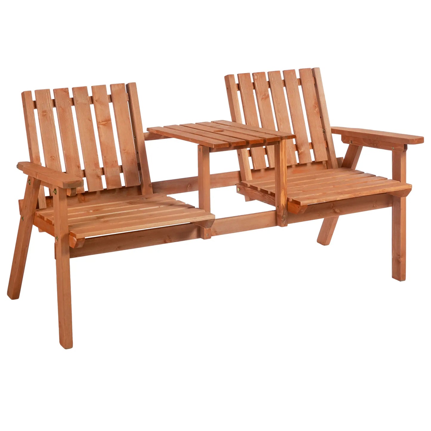 2-Person Garden Bench with Table, Umbrella Hole, Wooden Slat Design, Orange Outdoor Benches Orange at Gallery Canada