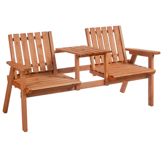 2-Person Garden Bench with Table, Umbrella Hole, Wooden Slat Design, Orange Outdoor Benches Orange at Gallery Canada