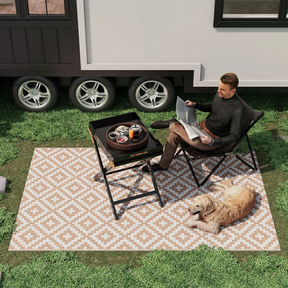 Reversible Outdoor RV Rug, Patio Floor Mat, 6' x 9', White, Coffee Garden Decor at Gallery Canada