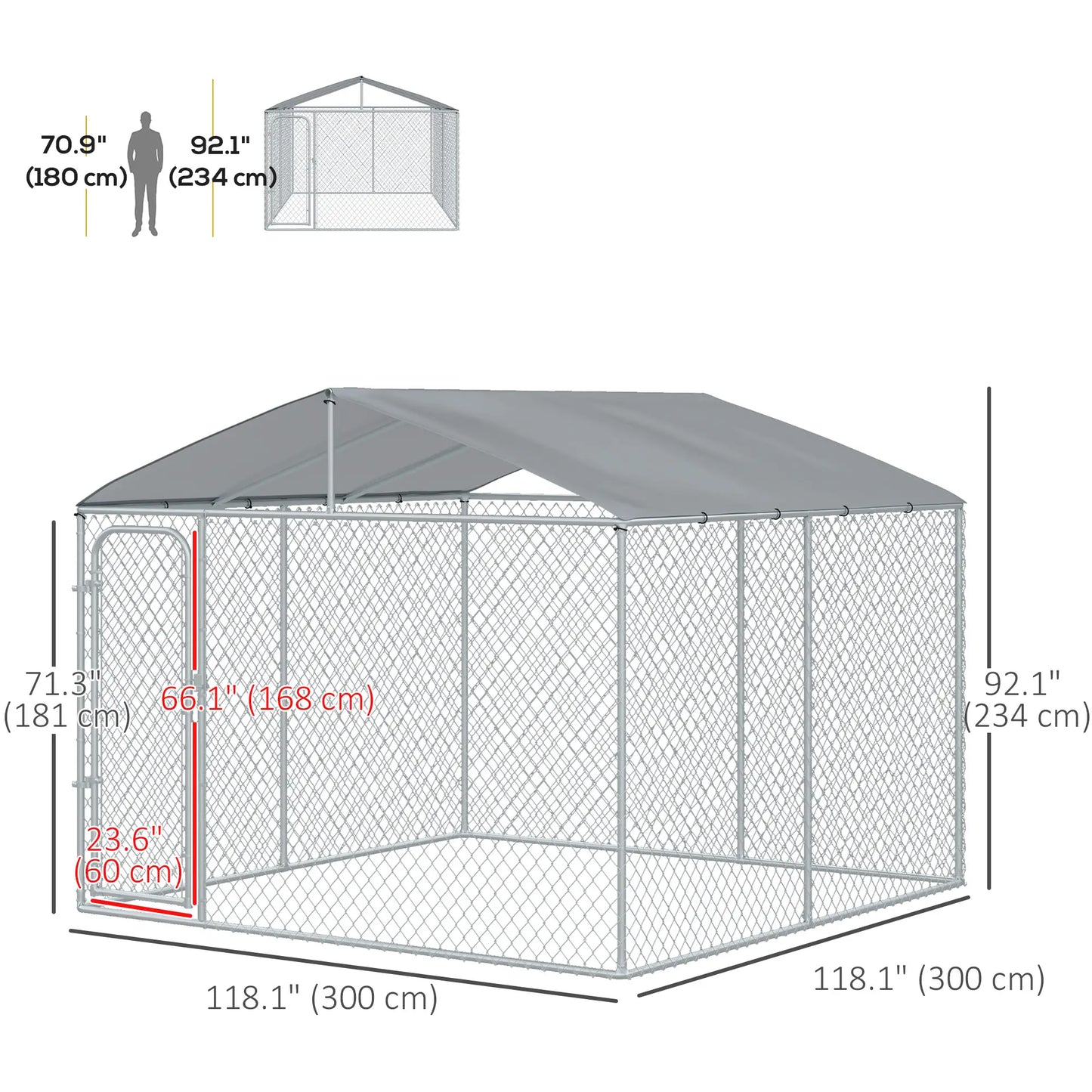 Outdoor Dog Kennel With Roof, Steel Lock, Mesh Sidewalls, 9.8' x 9.8' x 7.7' Houses, Kennels & Pens at Gallery Canada