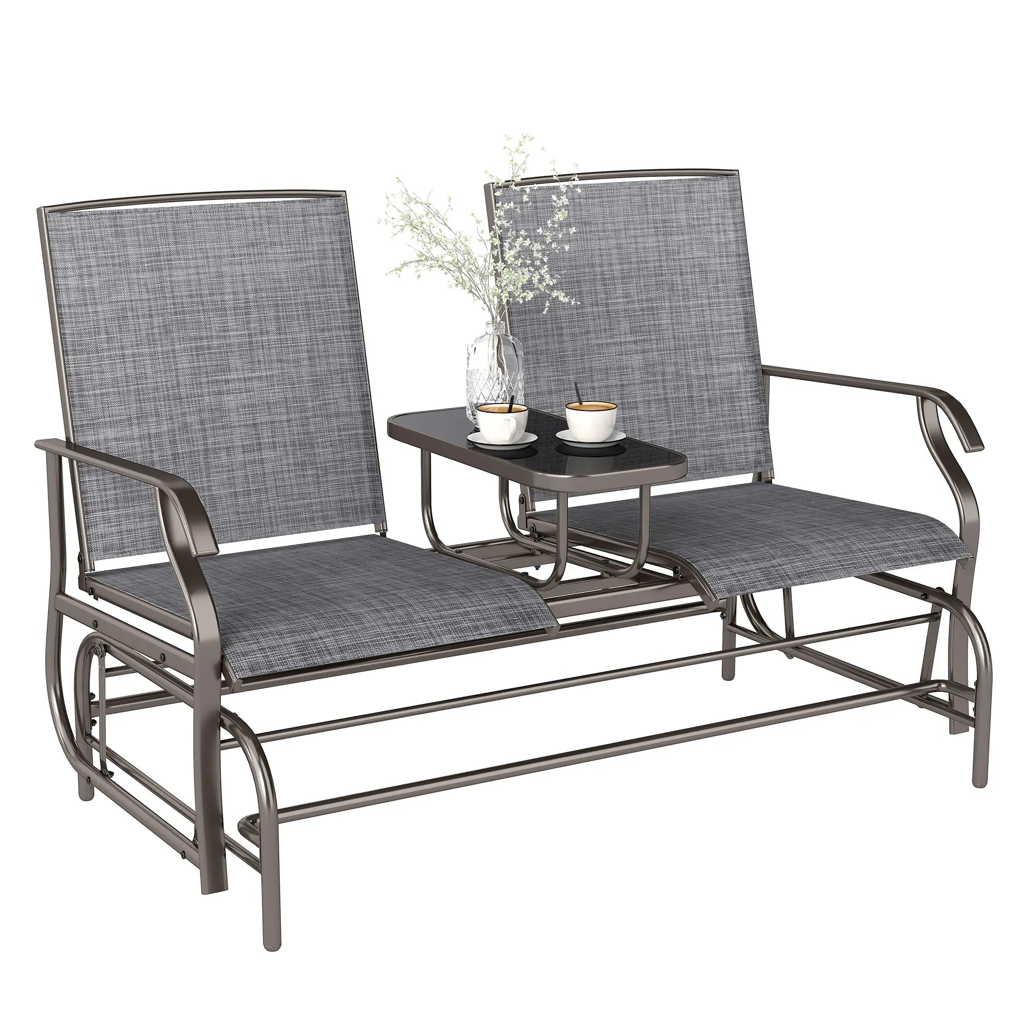Outdoor Glider Rocking Chair, 2 Person Loveseat, Garden Bench, Grey Outdoor Gliders at Gallery Canada